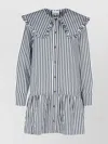 Ganni Striped Dress With Wide Collar And Ruffles