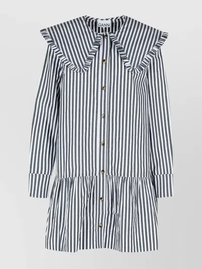 GANNI COTTON DRESS WITH LONG SLEEVES AND RUFFLED COLLAR