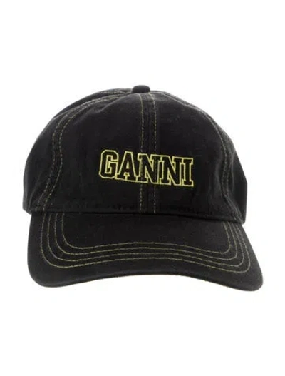 Pre-owned Ganni Cotton Embroidered Baseball Cap In Black/green