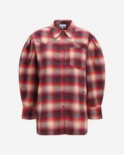Ganni Cotton Flannel Check Shirt In Multi