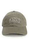 Ganni Green Baseball Cap With Logo Lettering Embroidery On The Front And Logo Patch On The Rear In Cotton  In Green