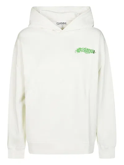 Ganni Cotton Hoodie In White