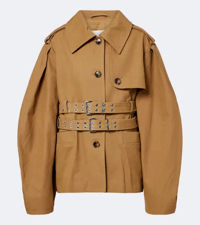 Ganni Workwear Canvas Short Peplum Jacket In Brown