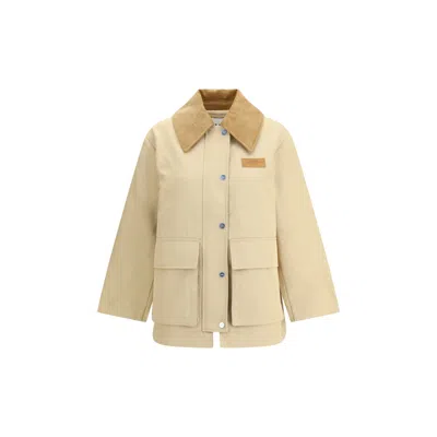 Ganni Cotton Jacket With Corduroy Women's Collar In Sand