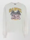 Ganni Basic Cotton Long-sleeve T-shirt With Teddy Mushroom Print In White