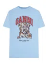 Ganni Cotton Jersey T-shirt With Tiger Print In Blue