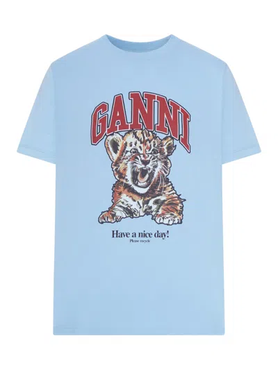 GANNI COTTON JERSEY T-SHIRT WITH TIGER PRINT