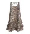 Ganni Leopard-print Ruffled Cotton Poplin Minidress In Brown