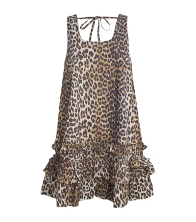 Ganni Cotton Leopard Print Mini Dress