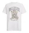Ganni White T-shirt With Print And Logo Lettering On The Front In Cotton Woman In White