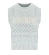 Ganni Textured Knit Vest With Statement Logo And Comfortable Fit In Blue