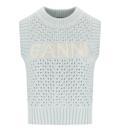GANNI GANNI COTTON LIGHT BLUE VEST