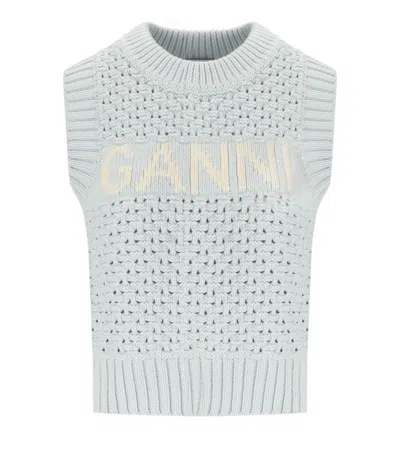 GANNI GANNI COTTON LIGHT BLUE VEST
