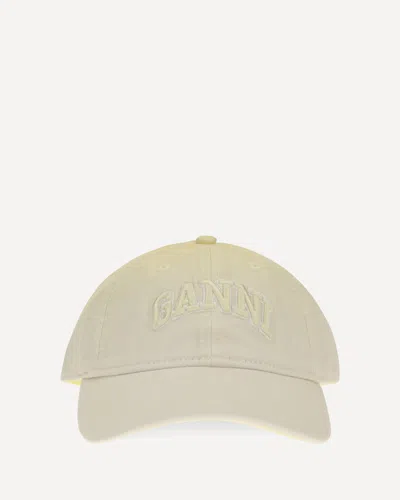 Ganni Cotton Logo Baseball Cap In White