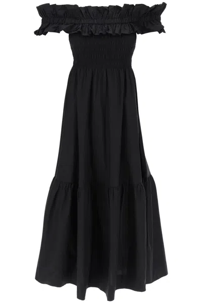 Ganni Cotton Long Dress In Black