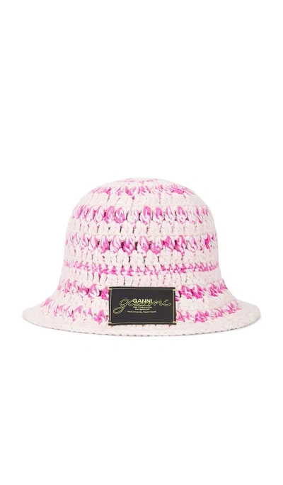 Ganni Bucket Hat In Crochet In Pink