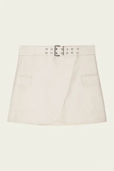 GANNI COTTON MELANGE TAILORING MINI SKIRT IN ANGORA