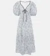 Ganni Shirred Printed Cotton-poplin Midi Dress In Blue