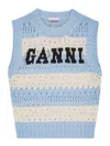 Ganni Openwork Striped Vest With Logo Inlay In Color Carne Y Neutral