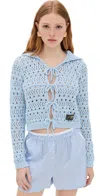 Ganni Blue Tie String Cardigan In Soft Chambray