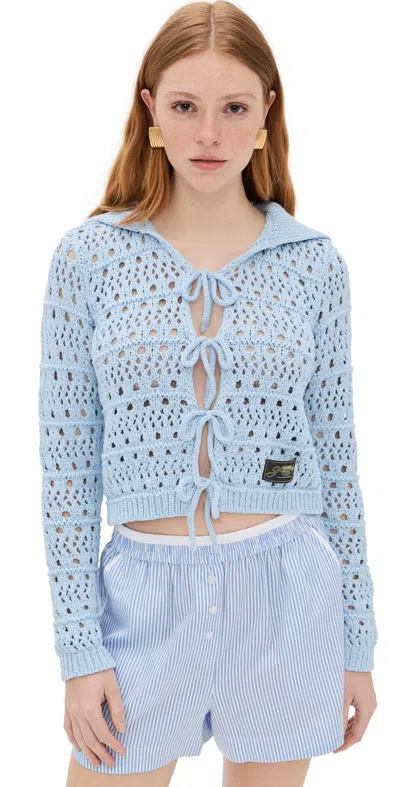 GANNI COTTON MIX TIE STRING CARDIGAN SOFT CHAMBRAY