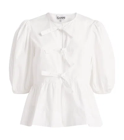 Ganni Cotton Peplum Blouse In White