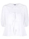 Ganni Crewneck Cotton Peplum Top Flounces In White