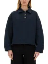 Ganni Heavy Fleece Drop Shoulder Polo Shirt In Blue