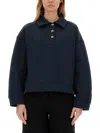 Ganni Heavy Fleece Drop Shoulder Polo Shirt In Blue