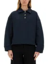Ganni Heavy Fleece Drop Shoulder Polo Shirt In Blue