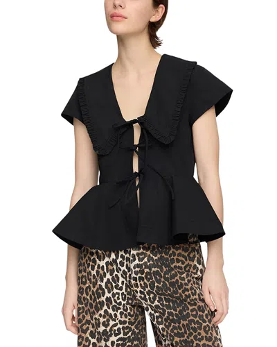 Ganni Blouse In Cotton Poplin In Black