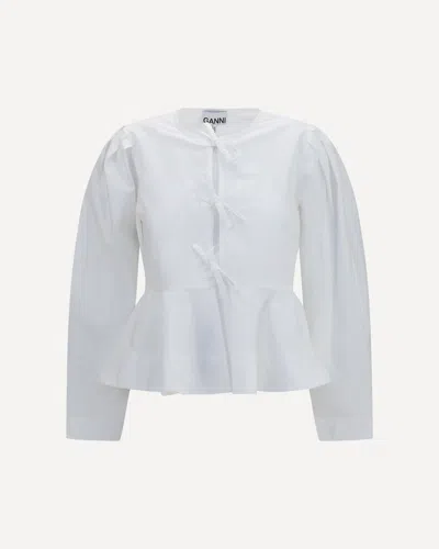 Ganni Cotton Poplin Blouse With Bows In White