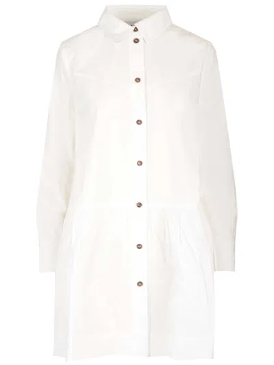 Ganni Cotton Poplin Flared Dress In Bianco