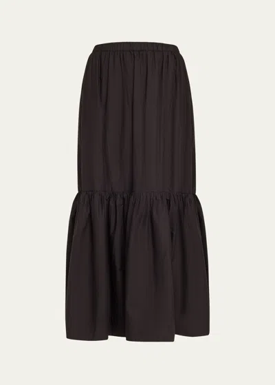 Ganni Cotton Poplin Flounce Skirt In Black