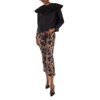 Ganni Cotton Poplin Frill Blouse In Black
