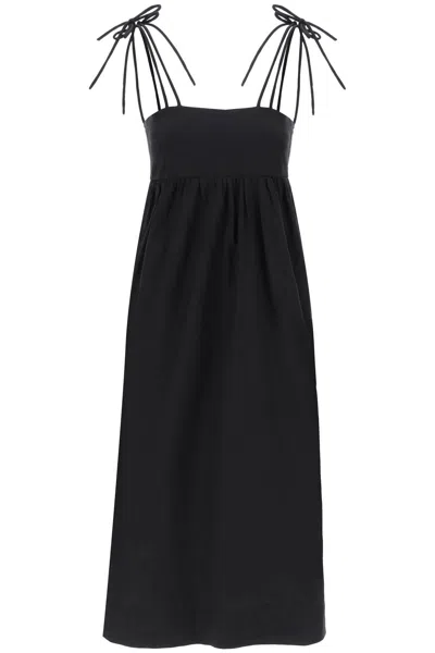 Ganni Cotton Poplin Midi Dress In In Black