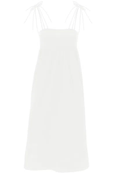 Ganni Cotton Poplin String Midi Dress In White