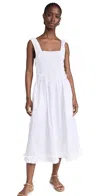 Ganni Cotton Poplin Midi Strap Smock Dress Bright White In Bright White