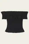 Ganni Off-the-shoulder Shirred Organic Cotton-poplin Top