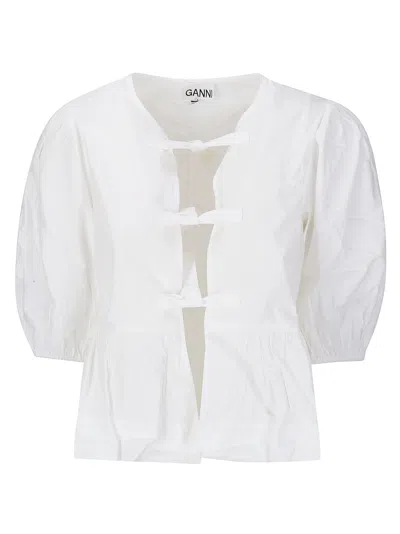 Ganni Cotton Poplin Peplum Blouse In White