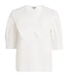 Ganni Blouse With Exaggerated Collar And Ruffle In White