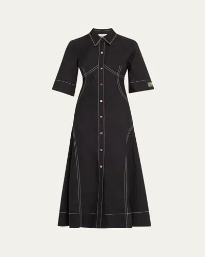 Ganni Cotton Poplin Shirtdress In Black