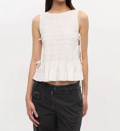 Ganni Cotton Poplin Smock Tie String Top In Snow White