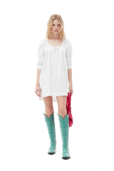 Ganni Cottonpoplin Square-neck Mini Dress In White