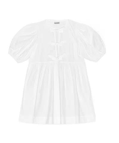 Ganni Organic Cotton Tie String Mini Dress In White