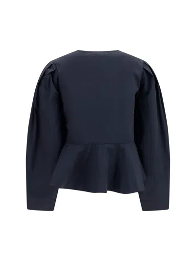 Ganni Cotton Poplin With Peplum Blouse In Black