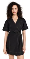 Ganni Cotton-poplin Mini Wrap Dress In Black