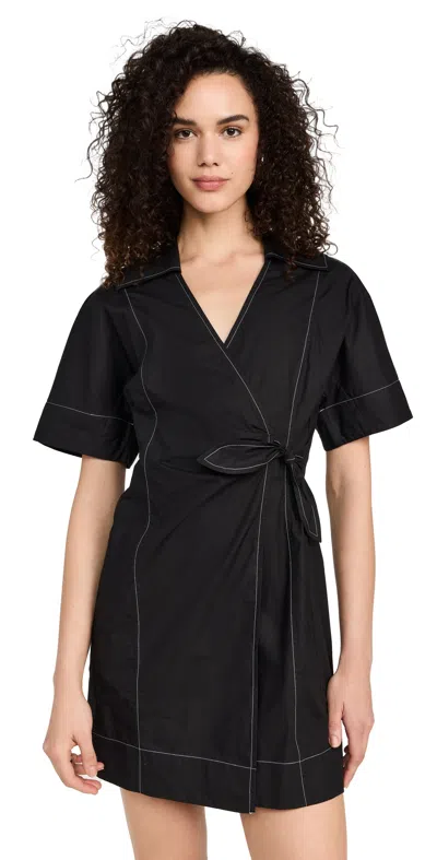 Ganni Cotton-poplin Mini Wrap Dress In Black