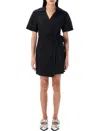 Ganni Cotton-poplin Mini Wrap Dress In Black