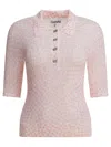 Ganni Checkered Pattern Ribbed Hem Short Sleeves Polo In Pink
